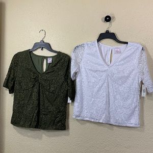 NOBO 2 Top Blouses Green White Lace NWT XL 15-17 Junior